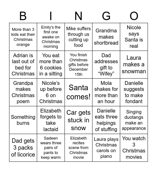 Mom Christmas BINGO Card