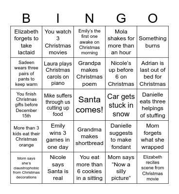 Dad Christmas BINGO Card