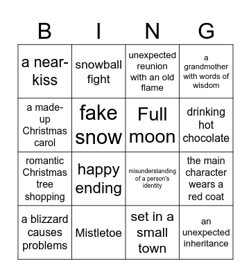 Romantic Christmas Movie Bingo Card