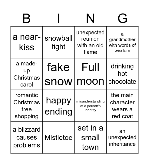 Romantic Christmas Movie Bingo Card