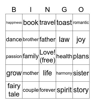 Jade and Andy Wedding Bingo! Bingo Card