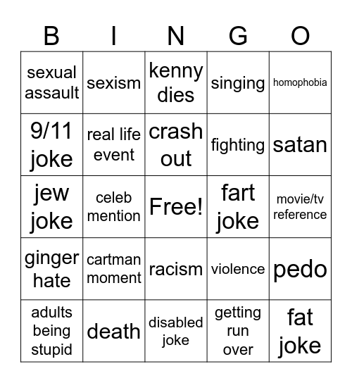 south park bingo Card