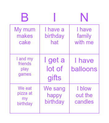 It's my birthday! Bingo Card