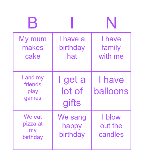 It's my birthday! Bingo Card