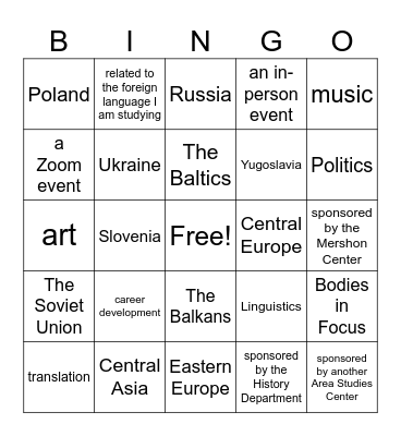 CSEEES Events Bingo Card