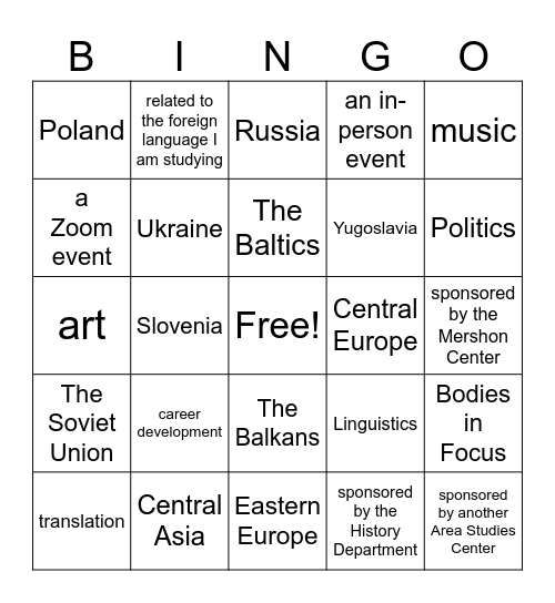 CSEEES Events Bingo Card