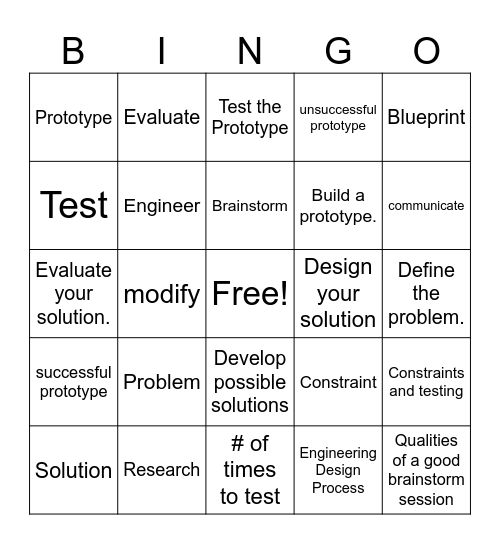 Engineering Design Process Bingo Card