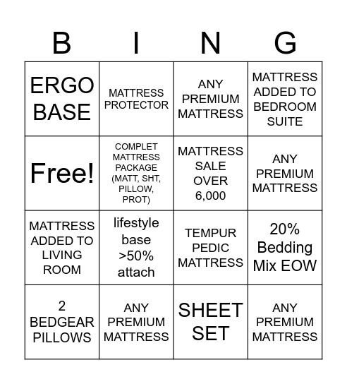 BEDDING BONANZA! Bingo Card