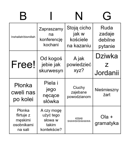 Debile jebane Bingo Card