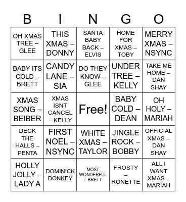 HOLIDAY MUSIC BINGO Card