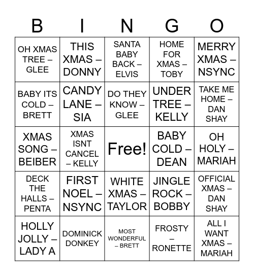 HOLIDAY MUSIC BINGO Card