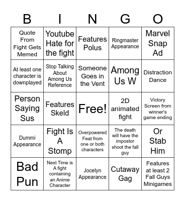 Among Us vs. Fall Guys Bingo Card