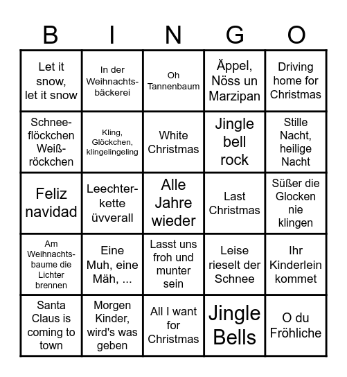 Weihnachtslieder-Bingo Card