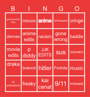 YOUTUBE SHORTS BINGO Card