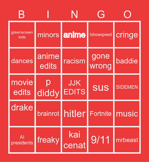 YOUTUBE SHORTS BINGO Card