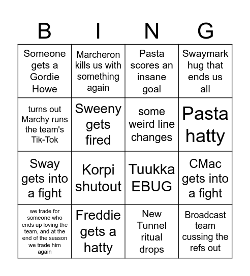 Boston Bruins 24-25 season Bingo Card