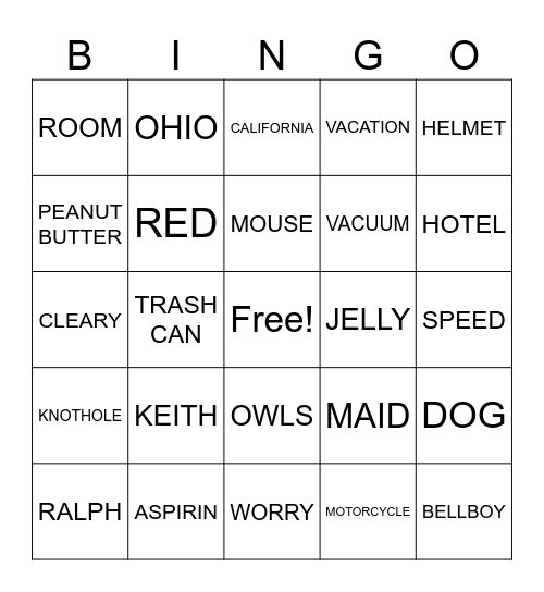 MOUSE AND THE MOTORCYCLE Bingo Card