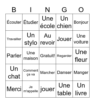 French Bingo Card