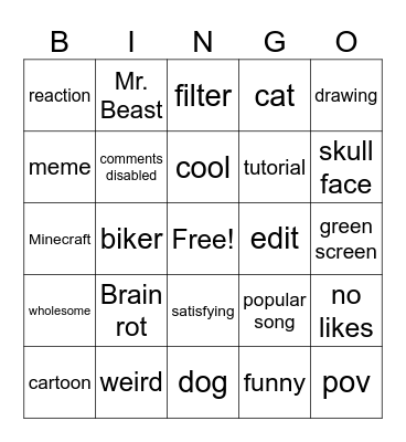 yt shorts Bingo Card
