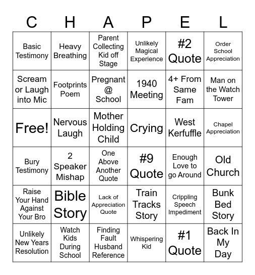 New Years Meeting Bingo Card