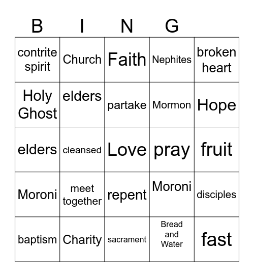 Spiritual bingo Card