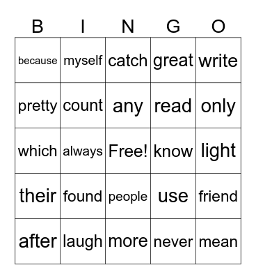 IB Tricky Words Bingo Card