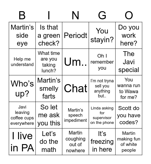 Concord Pike Store Bingo Card