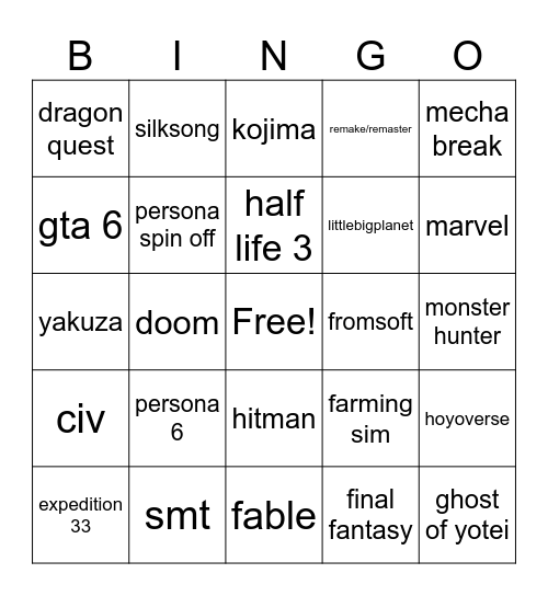 Untitled Bingo Card