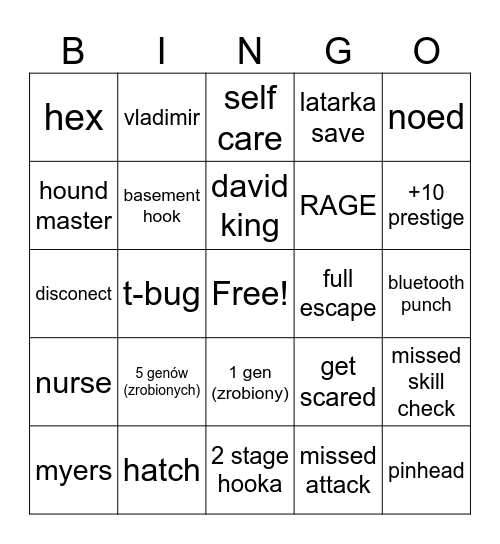 DBD BINGO Card