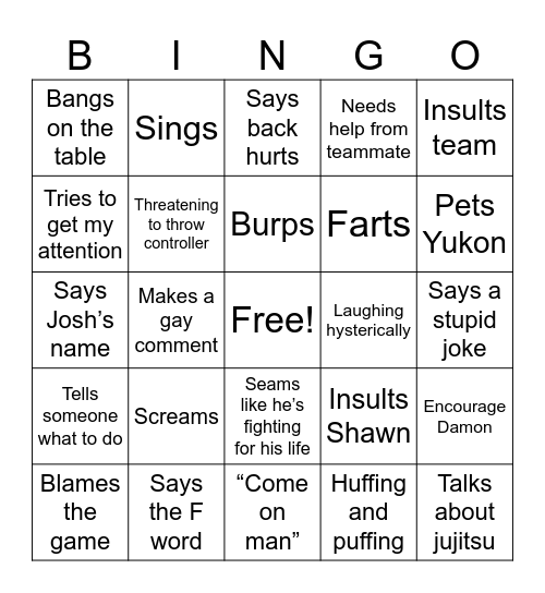 Dakota plays games Bingo Card