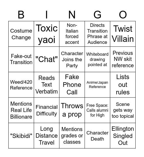 Eddie's Bingo hes so cool and awesome Bingo Card