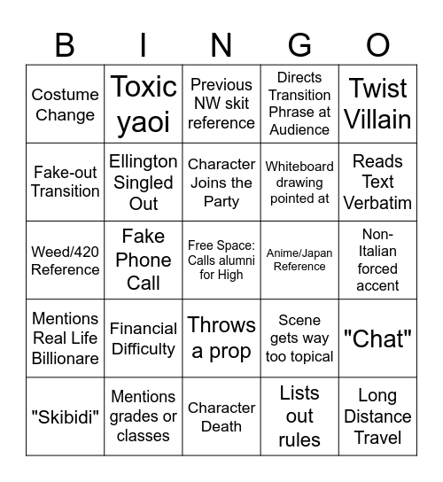 Eddie's Bingo hes so cool and awesome Bingo Card