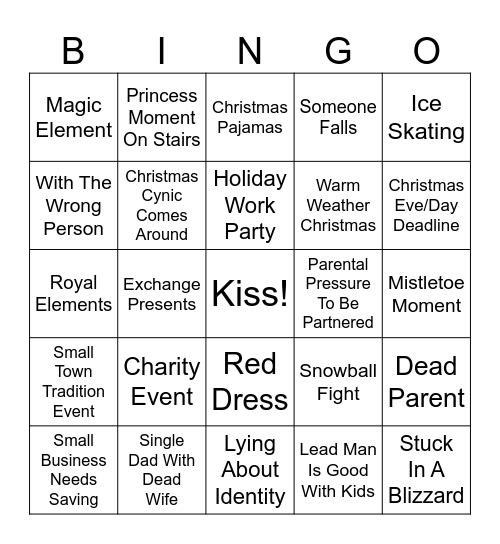 Christmas Rom Com Bingo Card