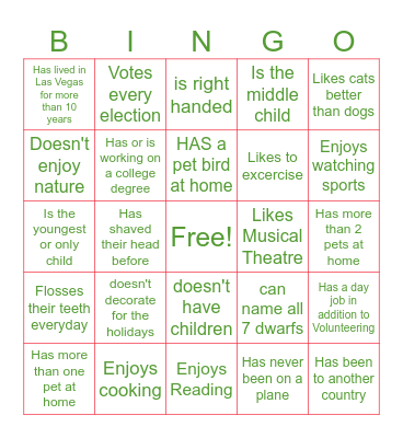 Volunteer Icebreaker Bingo Card