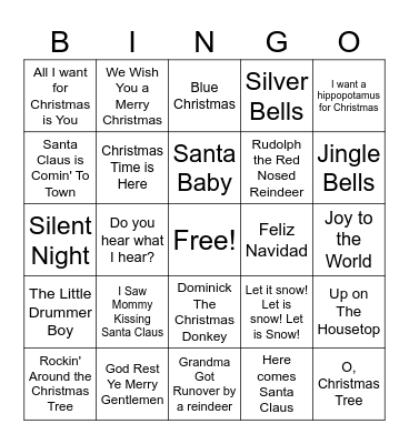 Christmas Songs Bingo Card