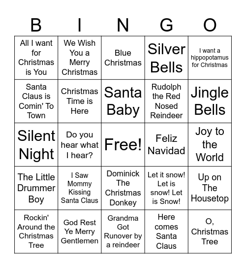 Christmas Songs Bingo Card