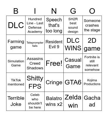 The Game Awards Bingo Card