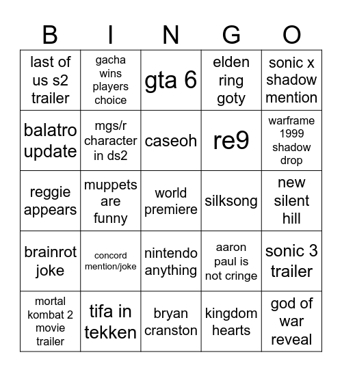 Untitled Bingo Card