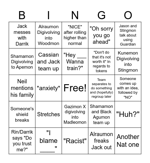 Digiboys Bingo Card