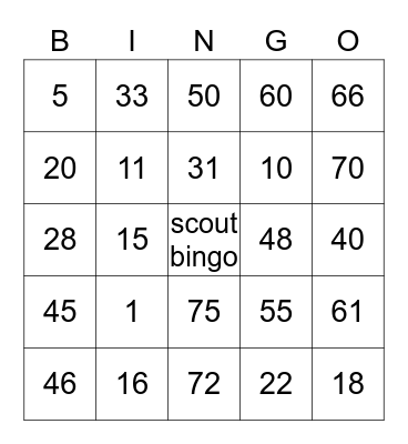 scout bingo Card