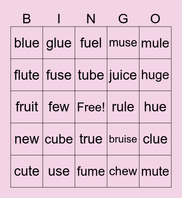 Long U Words Bingo Card