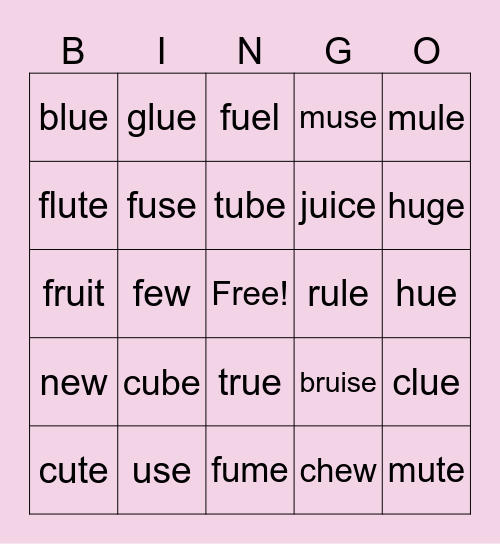 Long U Words Bingo Card
