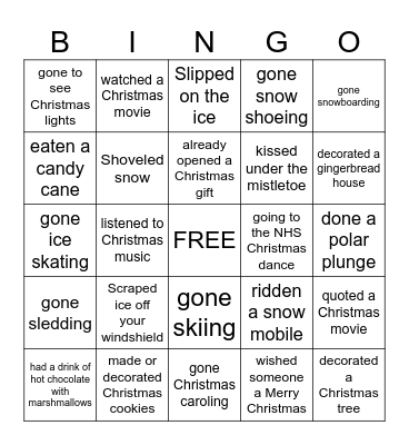 Youth Council Christmas Bingo Card