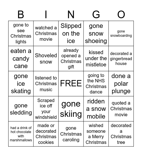 Youth Council Christmas Bingo Card