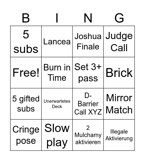 YCS Topcut Bingo Card