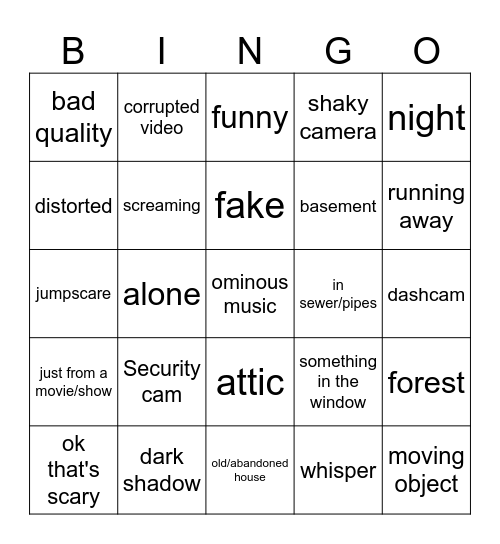 Horror Bingo Card