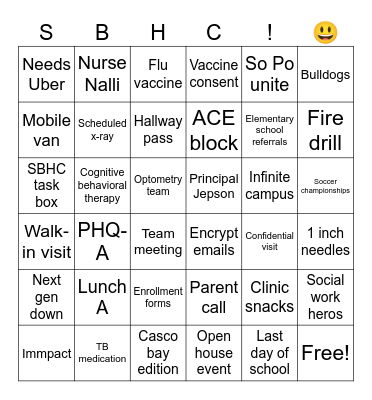 SBHC party bingo Card