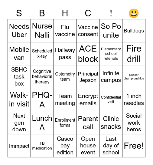 SBHC party bingo Card