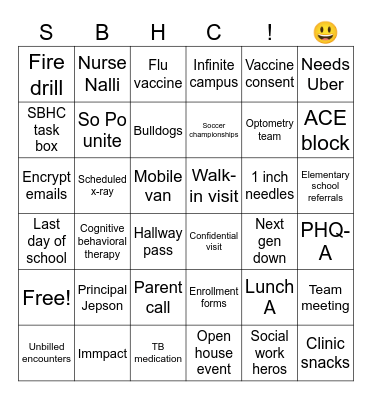 SBHC party bingo Card