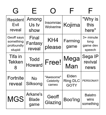 game awards 2024 Bingo Card